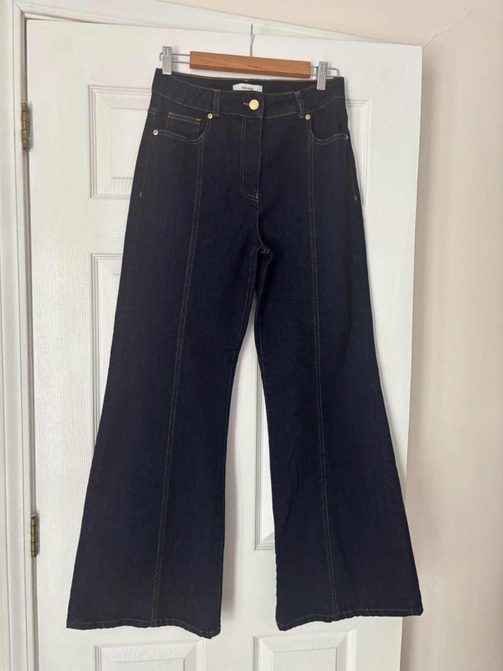 Reiss Dark Blue Wide-Leg Jeans with Contrast Stitching NWOT